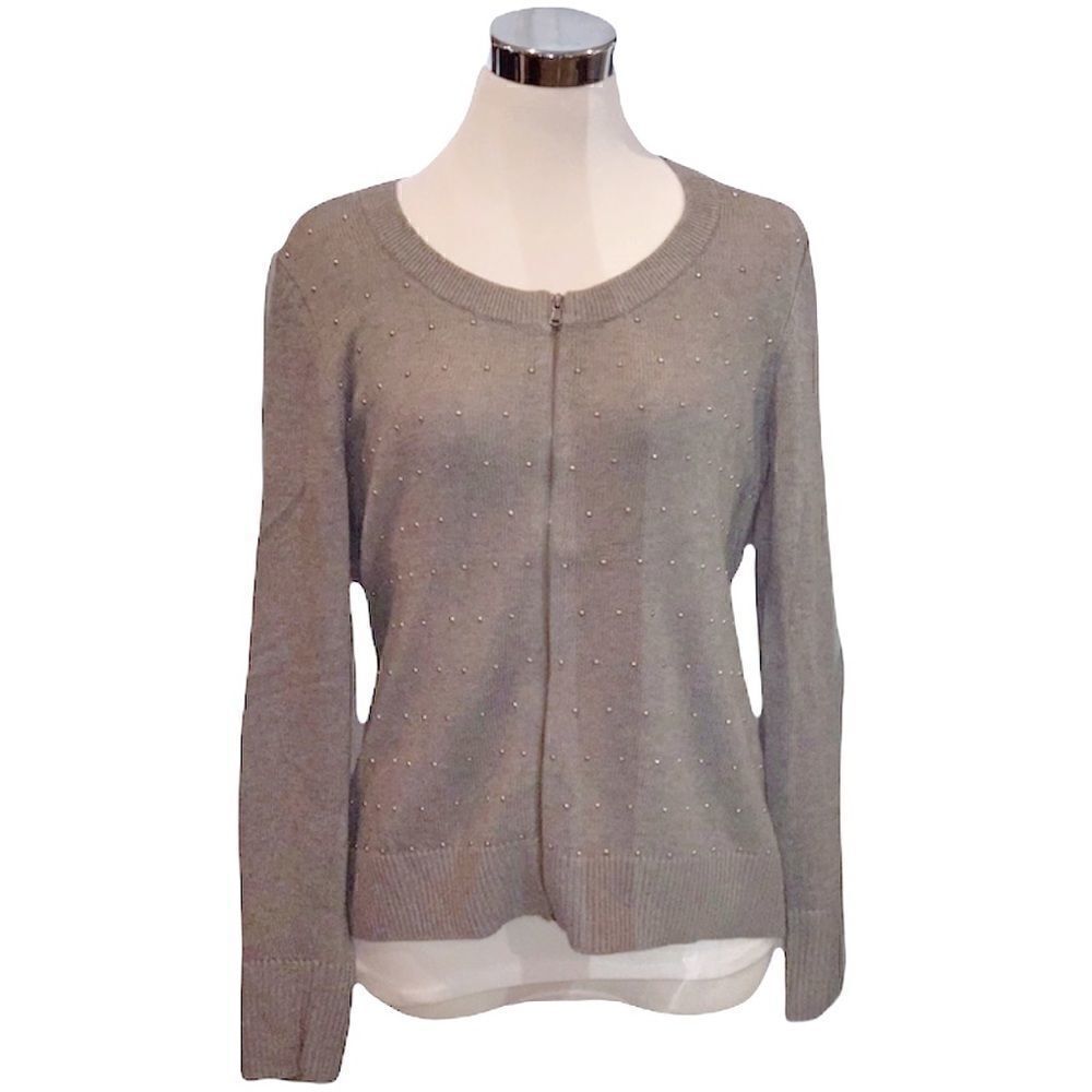 EUC Talbots zip up cardigan silver beads gray sz m